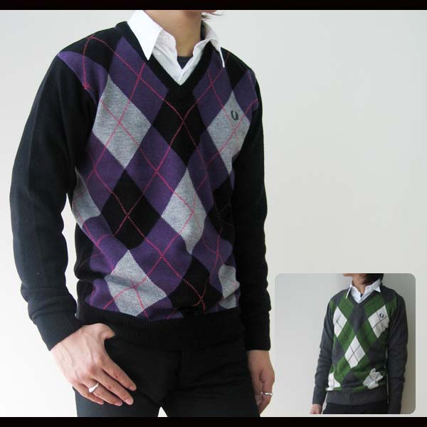フレッドペリーアーガイルVネックセーター:フレッドペリーユーロトラッドファッション通販比較研究